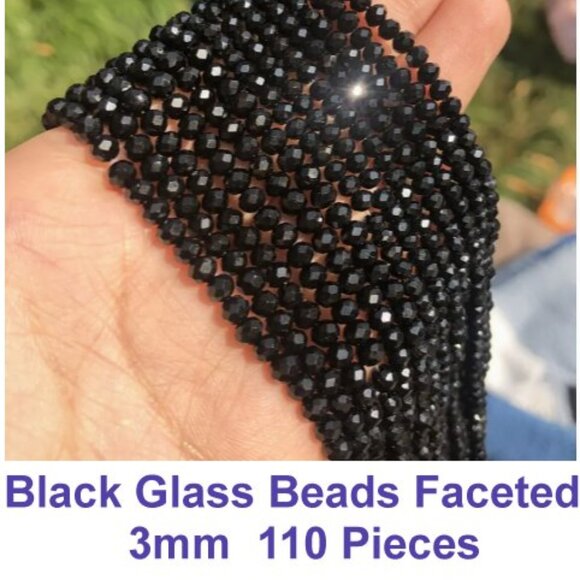 Black Glass Beads with Faceted Cut Faces  3mm  110 Pieces - Picture 1 of 3